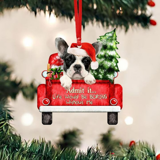 Customized Photo French Bulldog On The Red Truck Acrylic Christmas Ornament, Personalized Christmas Gift For Dog Lovers, Dog Owners