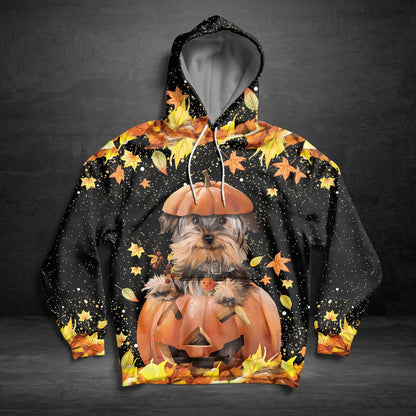 Yorkshire Terrier Fall Leaf Halloween Pattern Pullover Premium Hoodie, Perfect Outfit For Men And Women On Christmas New Year Autumn Winter