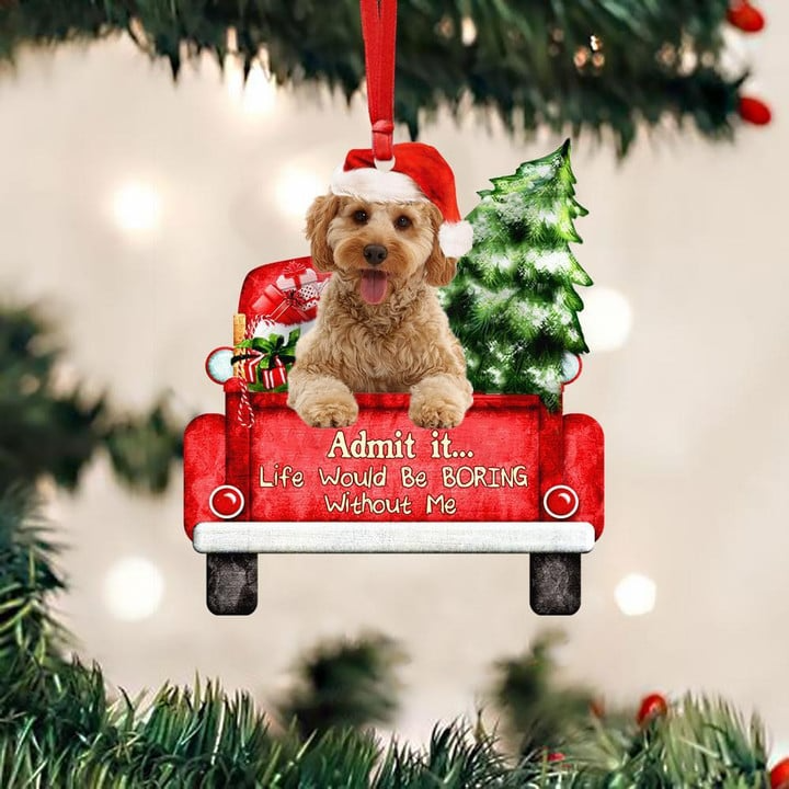 Custom Photo Cockapoo On The Red Truck Acrylic Christmas Ornament, Customized Christmas Gift For Dog Lovers, Dog Owners