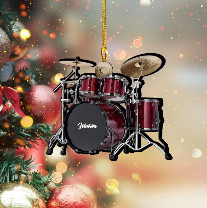 Personalized Custom Text Red Drum Set Custom Shape Ornament For Christmas Gift Drummer