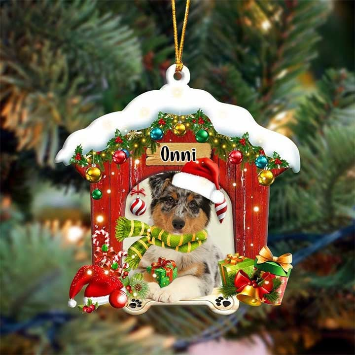 Customized Name Australian Shepherd In Red Wood House Acrylic Christmas Ornament Gift For Dog Lovers, Dog Mom