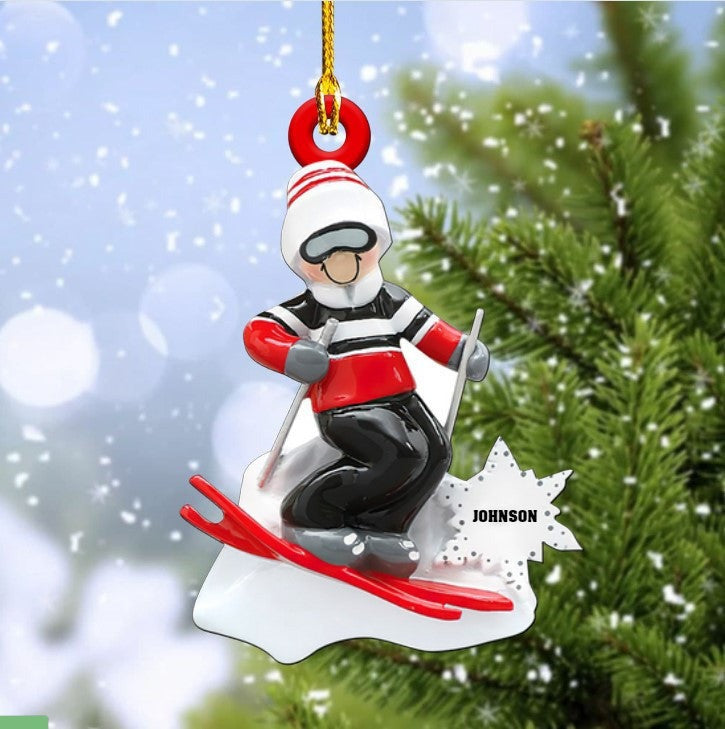 Customized Snowboarding Ornament For Women, Custom Name Skiing Acrylic Christmas Ornament For Female