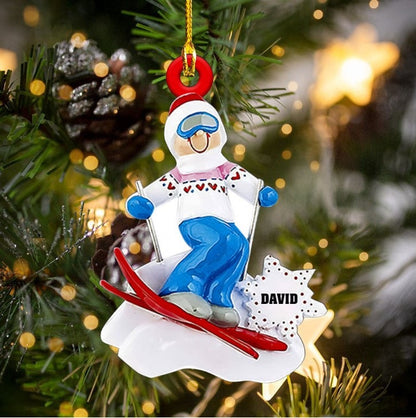 Customized Snowboarding Ornament For Women, Custom Name Skiing Acrylic Christmas Ornament For Female