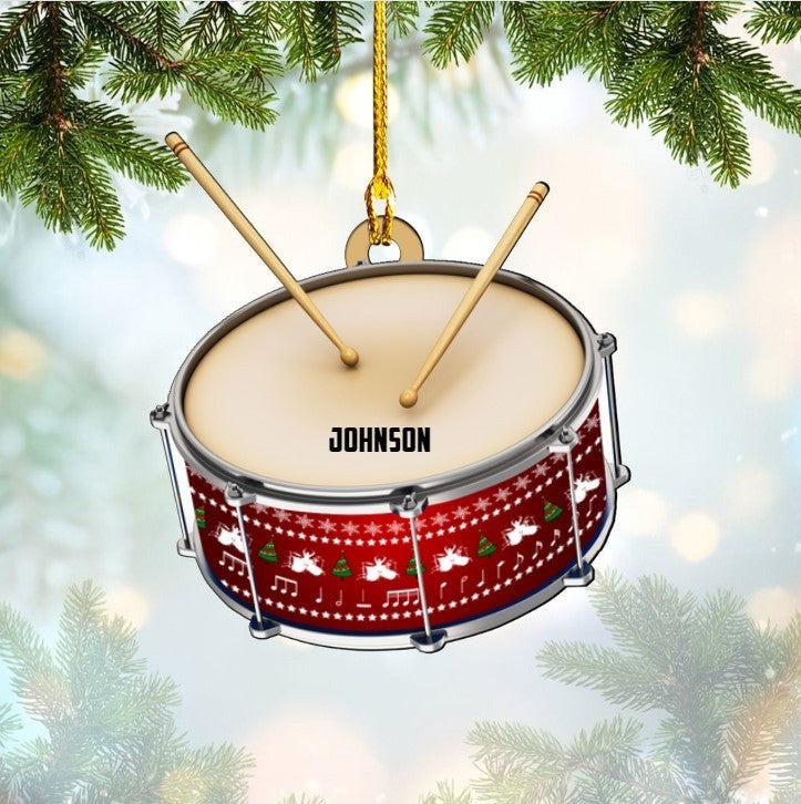 Personalized Custom Text Red Drum Set Custom Shape Ornament For Christmas Gift Drummer