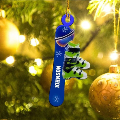 Customized Snowboarding Ornament For Women, Custom Name Skiing Acrylic Christmas Ornament For Female