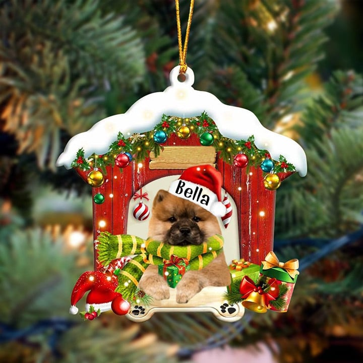 Customized Name Chow Chow In Red Wood House Acrylic Christmas Ornament Gift For Dog Lovers, Dog Mom