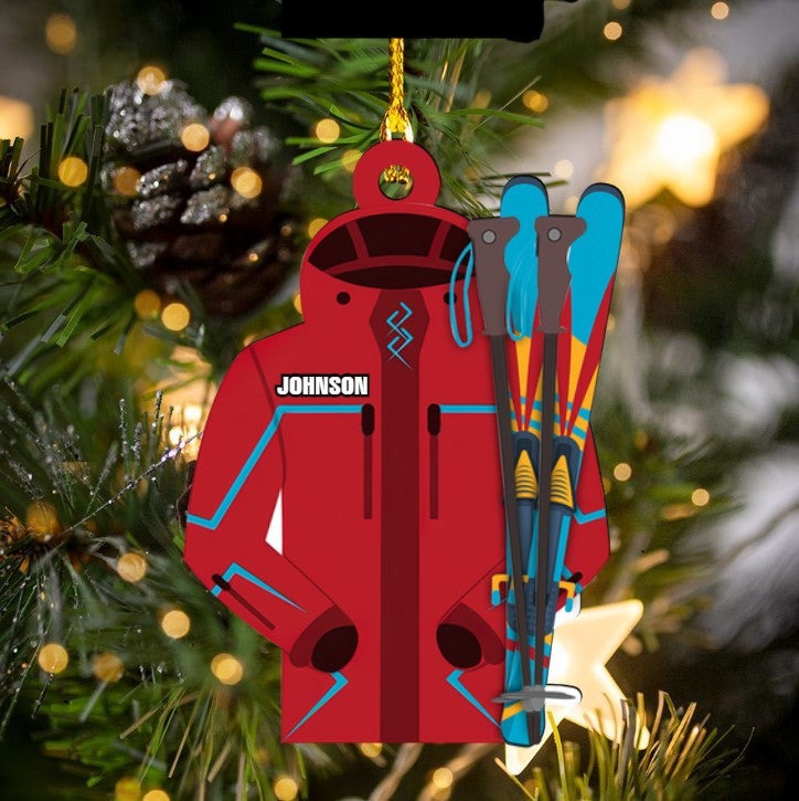 Customized Snowboarding Ornament For Women, Custom Name Skiing Acrylic Christmas Ornament For Female