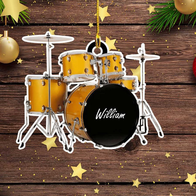 Personalized Custom Text Red Drum Set Custom Shape Ornament For Christmas Gift Drummer