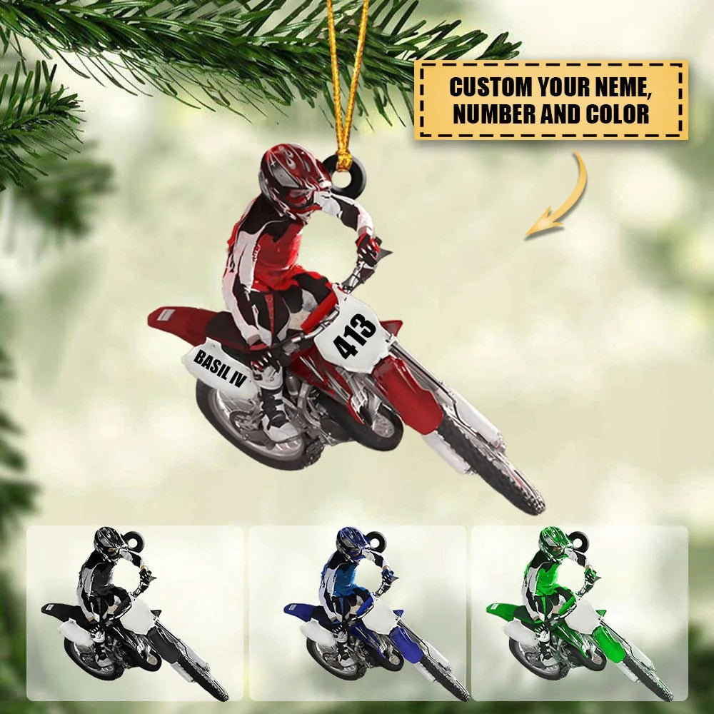 Personalized Motocross Dirt Bike Christmas Acrylic Ornament, Custom Name and Number Motocross Ornament