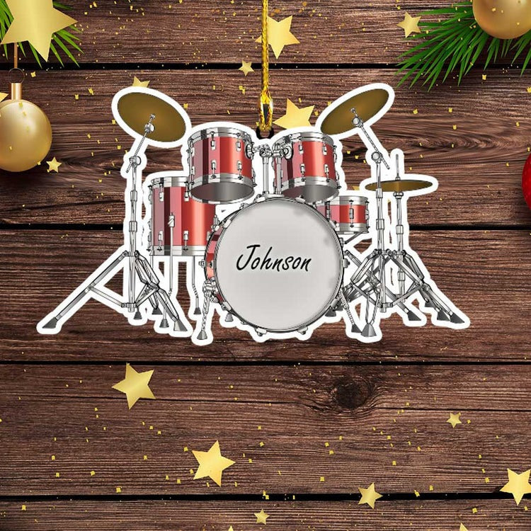 Personalized Custom Text Red Drum Set Custom Shape Ornament For Christmas Gift Drummer