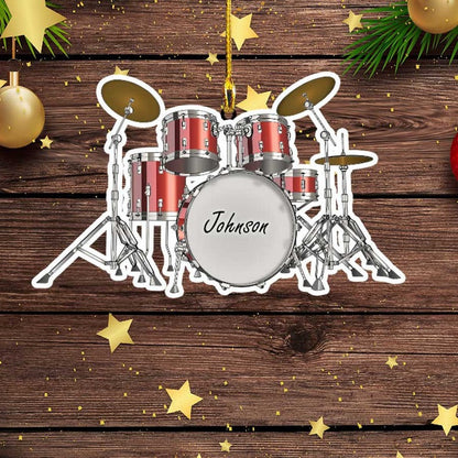 Personalized Custom Text Red Drum Set Custom Shape Ornament For Christmas Gift Drummer