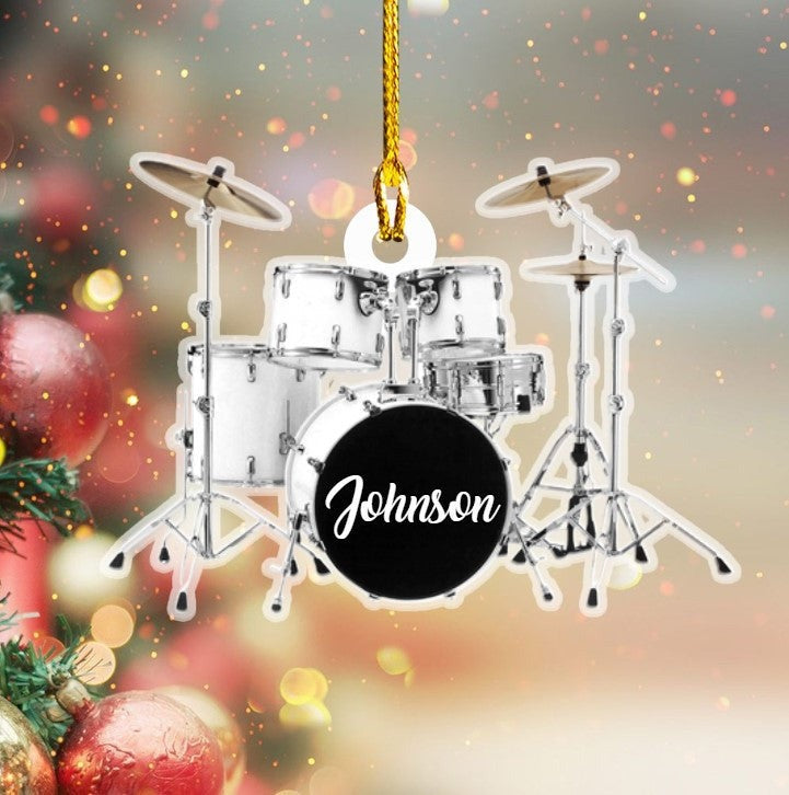 Personalized Custom Text Red Drum Set Custom Shape Ornament For Christmas Gift Drummer