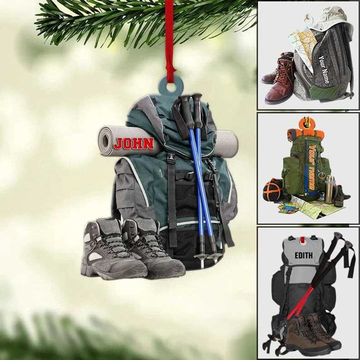 Personalized Hiking Bag Acrylic Christmas Ornament, Hiking Trekking Ornament Gift For Camping Lovers, Hiking Lovers