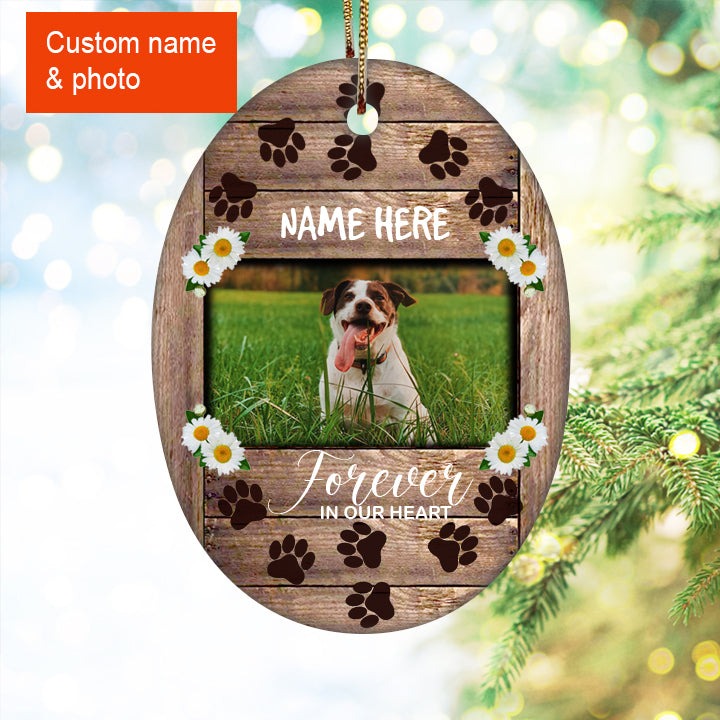 Custom Dog Photo Ceramic Ornament, Custom Pet Photo Ornament, Forever In Our Heart - Christmas Ornament Gift For Dog Lovers, Pet Lovers