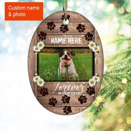 Custom Dog Photo Ceramic Ornament, Custom Pet Photo Ornament, Forever In Our Heart - Christmas Ornament Gift For Dog Lovers, Pet Lovers