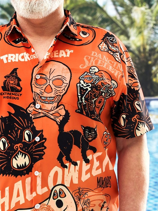 Black Cat Hawaiian Shirt, Halloween Hawaiian Shirt, Black Cat Chest Pocket Hawaiian Shirt For Men & Women - Halloween Gift For Members Family, Friends