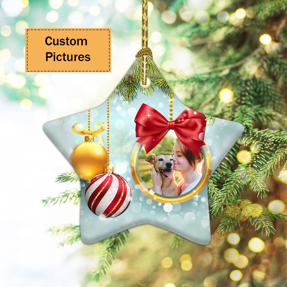 Custom Photo With Dog Ceramic Ornament, Custom Pet Photo Ornament, Best Friend, Xmas Bauble - Christmas Ornament Gift For Dog Lovers, Pet Lovers