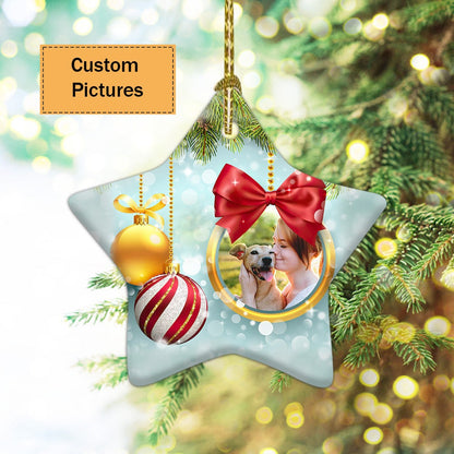 Custom Photo With Dog Ceramic Ornament, Custom Pet Photo Ornament, Best Friend, Xmas Bauble - Christmas Ornament Gift For Dog Lovers, Pet Lovers