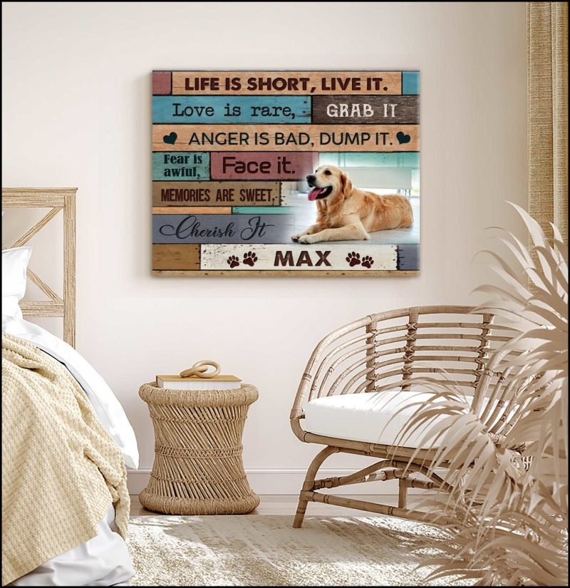 Custom Name & Photo Dog Premium Wrapped Landscape Canvas, Life is short Live it Personalized Dog Canvas - Perfect Gift For Dog Lovers, Family, Friend