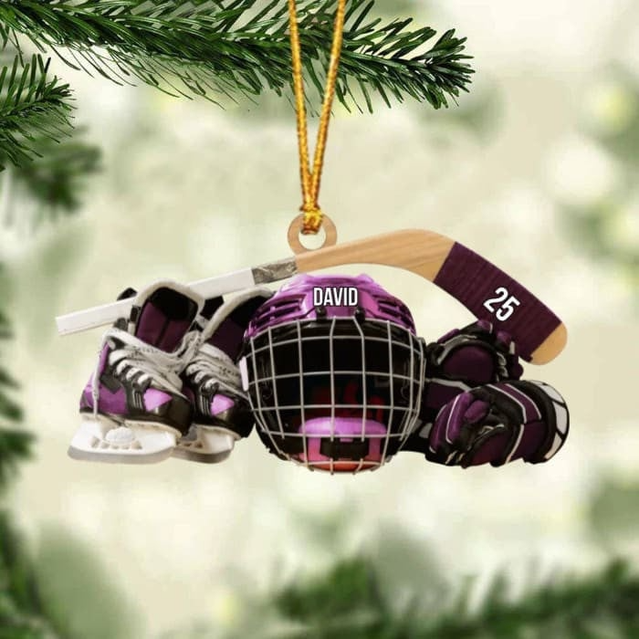 Customized Hockey Skates Helmet And Stick Christmas Ornament, Custom Hockey Acrylic Ornament, Christmas Gift For Hockey Lovers