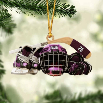 Customized Hockey Skates Helmet And Stick Christmas Ornament, Custom Hockey Acrylic Ornament, Christmas Gift For Hockey Lovers