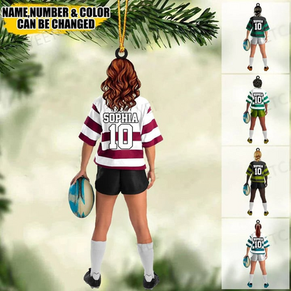 Personalized Female Rugby Girl, Woman Player Christmas Car Ornament - Gift For Rugby Players, Christmas Car Ornament Hanging Tree