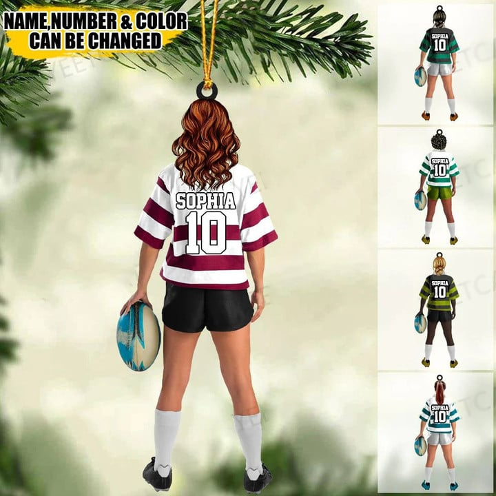 Personalized Female Rugby Girl, Woman Player Acrylic Christmas Ornament - Gift For Rugby Players, Christmas Ornament Hanging Tree