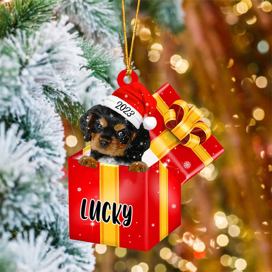 Personalized Cavalier King Charles Spaniel In Red Gift Box Acrylic Christmas Ornament Custom Pet Christmas Ornament - Gift For Dog Lovers, Pet Lovers