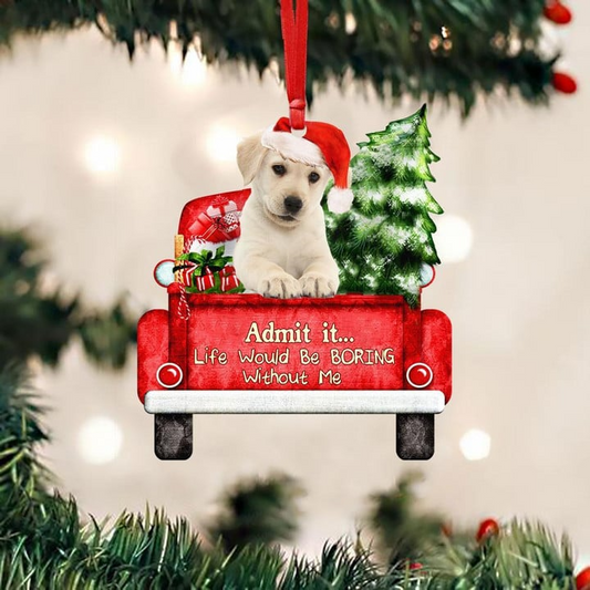 Custom Photo Labrador Retriever On The Red Truck Acrylic Christmas Ornament, Customized Christmas Gift For Dog Lovers, Dog Owners