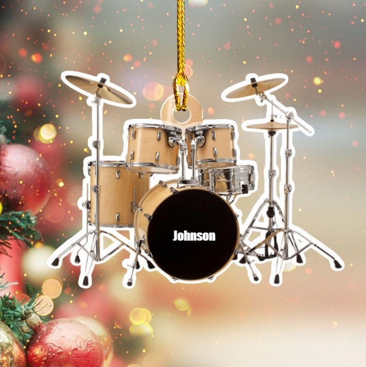 Personalized Custom Text Red Drum Set Custom Shape Ornament For Christmas Gift Drummer