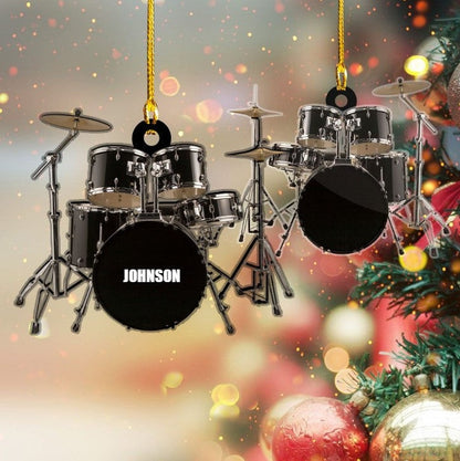 Personalized Custom Text Red Drum Set Custom Shape Ornament For Christmas Gift Drummer