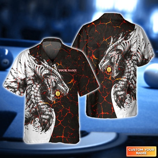 Customized Name Billiard Hawaiian Shirts, Dragon Flaws Pattern Billiard Pool 8 Ball Personalized Aloha Shirts - Gift For Billiard Lovers, Billiard Players