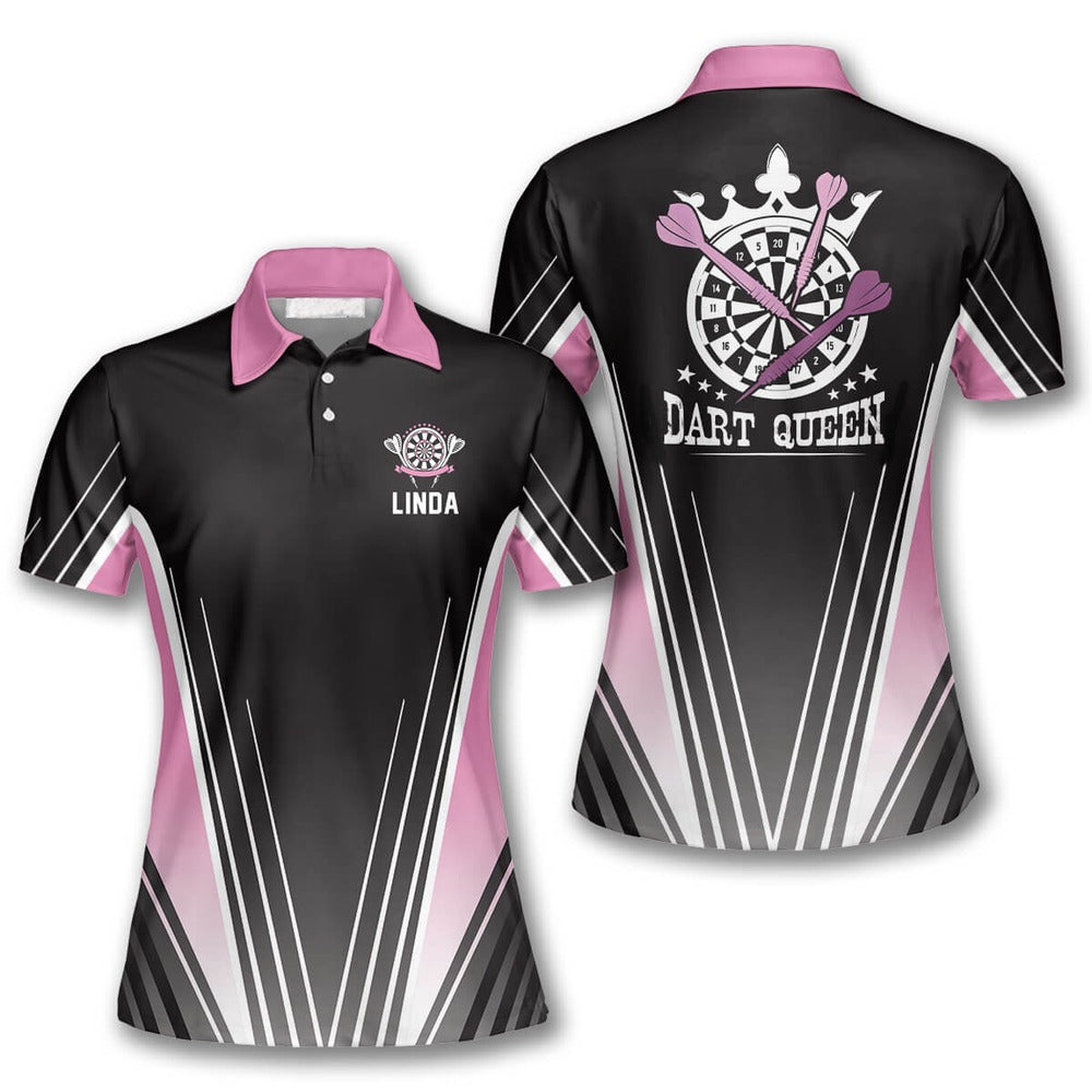 Customized Darts Polo Shirt, Darts Queen Black Pink, Personalized Name Polo Shirt For Women - Perfect Gift For Darts Lovers, Darts Players