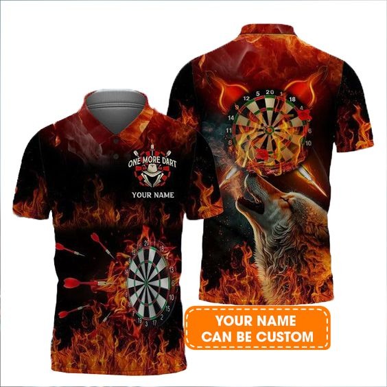 Customized Darts Polo Shirt, Flame Bullseye Dartboard, Personalized Name Wolf Polo Shirt For Men - Perfect Gift For Darts Lovers, Darts Players