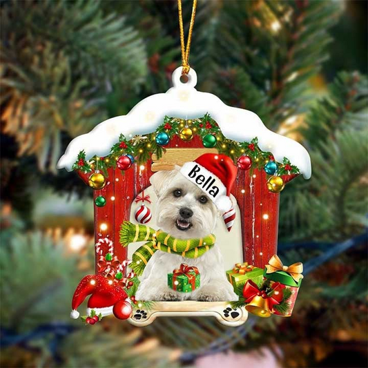 Customized Name Maltese In Red Wood House Acrylic Christmas Ornament Gift For Dog Lovers, Dog Mom