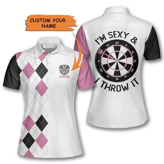 Customized Darts Polo Shirt, I’m Sexy and I Throw It, Personalized Name Polo Shirt For Women - Perfect Gift For Darts Lovers, Darts Players