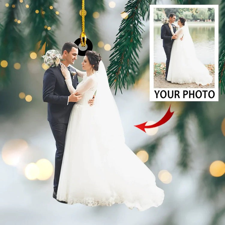 Custom Photo Couple Ornament, Married, Newlywed Couple Christmas Ornament - Gift for Husband And Wife