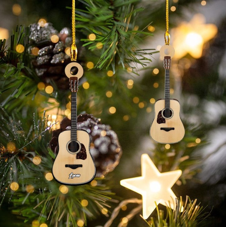 Personalized Classic Guitar Custom Name Christmas Car Ornament Custom Shape For Guitar Players