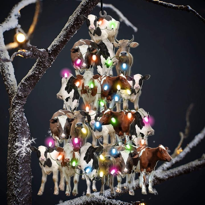 Cow Christmas Tree Acrylic Ornament, Cow Gifts For Decor Home, Christmas Gift For Cow Lovers, Farm Lovers