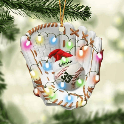 Personalized Christmas Light Baseball Glove Ornament Acrylic, Baseball Ornament For Him
