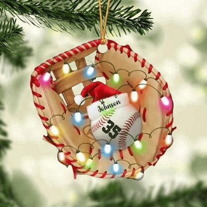 Personalized Christmas Light Baseball Glove Ornament Acrylic, Baseball Ornament For Him