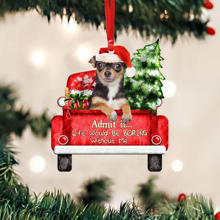 Custom Photo Chihuahua On The Red Truck Acrylic Christmas Ornament, Customized Christmas Gift For Dog Lovers, Dog Owners
