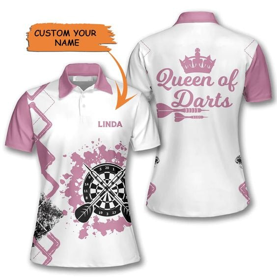 Customized Darts Polo Shirt, Queen of Darts Team Shirt, Personalized Name Polo Shirt For Women - Perfect Gift For Darts Lovers, Darts Players