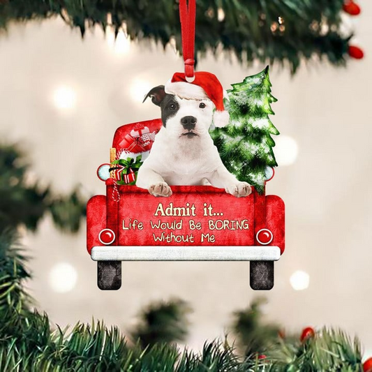 Custom Photo Pit Bull On The Red Truck Acrylic Christmas Ornament, Customized Christmas Gift For Dog Lovers, Dog Owners