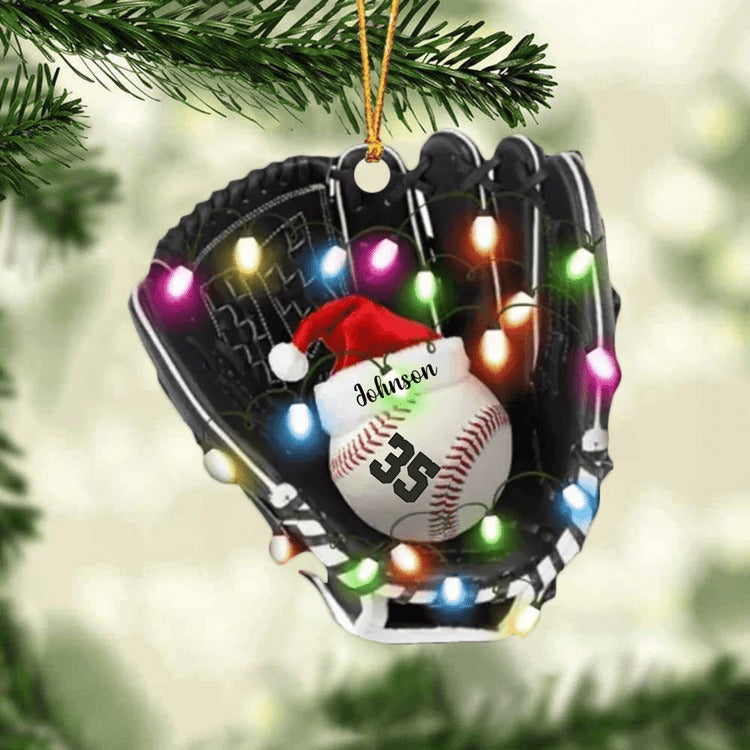 Personalized Christmas Light Baseball Glove Ornament Acrylic, Baseball Ornament For Him