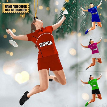 Personalized Badminton Female Acrylic Christmas Ornament, Custom Name Badminton Girl, Woman Ornament