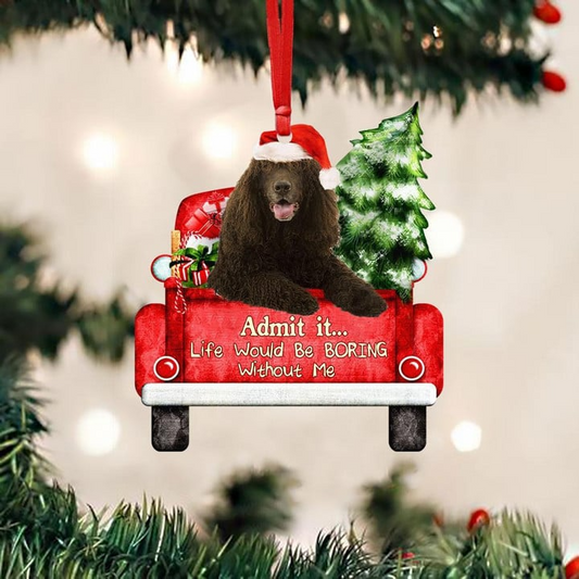 Custom Photo Irish Water Spaniel On The Red Truck Acrylic Christmas Ornament, Customized Christmas Gift For Dog Lovers, Dog Owners