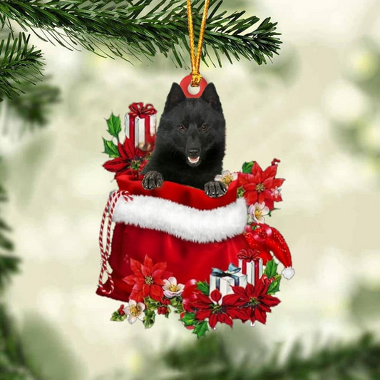 Customized Schipperke In Red Gift Bag Acrylic Christmas Ornament, Personalized Christmas Gift For Dog Lovers, Dog Mom