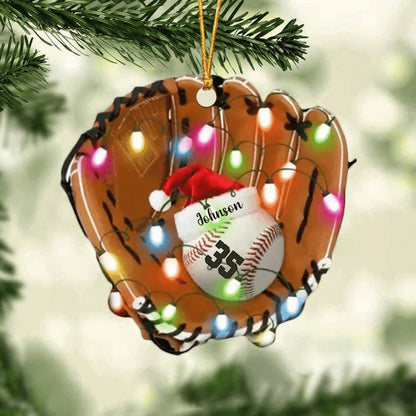 Personalized Christmas Light Baseball Glove Ornament Acrylic, Baseball Ornament For Him
