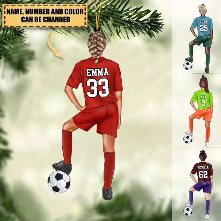 Customized Soccer Female Players Christmas Ornament, Soccer Team Gift For Daughter, Football Players, Football Lovers